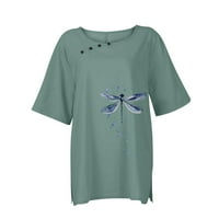 Ljetne vruće košulje za ženske majice za žene casual kratkih rukava Crewneck Print sa gumbom pamučne posteljine prevelikih ljetnih vrhova