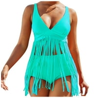 SKSLOEG Women Fringe kupaći kostimi s visokim strukom dva seksi kanta za tassel grobppy top Tummy Control bikini setovi sukobi za kupanje