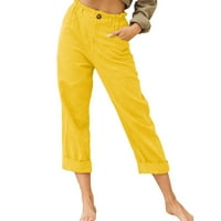 Ženske pamučne posteljine hlače nacrtajući navlake elastične strugove hlače casual pantalone ženske