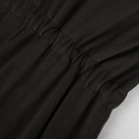 Ženska haljina dugih rukava s dugim rukavima Dugme Dugme Down Solid Color Tie Struk Duljina koljena Ležerna haljina Crna m