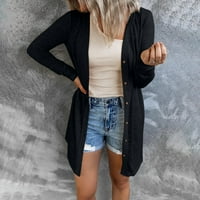Ženska modna casual gumba dolje čvrste ispisane kardiganke džemperi tanki kaputi Jakne, vanjska odjeća crna xxl
