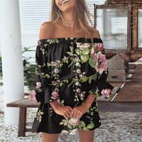 Haljine za žene ženski sunčani rukav četverokutni dekolte cvjetni kratki seksi modne haljine za sunčanje crne xxl
