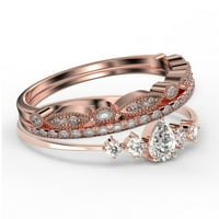 Zasljepljujući minimalistički 2. karatni kruški rez dijamantski moissan klasični zaručni prsten, pristupačni vjenčani prsten u srebru u sterlingu sa 18k ružičastom pozlaćenjem, Trio set, podudaranje