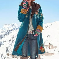 Zimski kaputi za žene Ženska midlena Ispiši gornji i dugoročni vuneni kaput plavi + XL