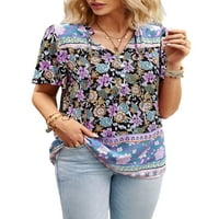 Bomotoo dame majica V rect majica cvjetni printirani ljetni vrhovi labavi tunički bluza za odmor tee
