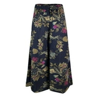 Ženske hlače Ležerne prilike cvjetne ispisane hlače Kaiš elastične struke široke pantalone za noge džep