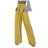 Ženske pamučne posteljine pantalone, ležerne pune boje hladnoća široke noge lagane joggers hlače sa