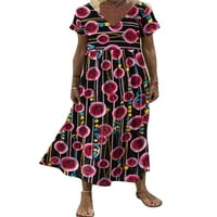 HAITE Women Retro kratki rukav Duga haljina Ležerne prilike Ruched Ljeto Plaža Sundress Party Baggy