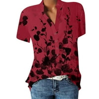 Bazyrey ženski kratki rukav ženski V-izrez cvjetna bluza modne labave tuničke majice crvene s