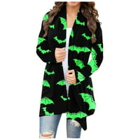 Ženske vrhove Trendy prodaja Halloween Bat Graphic Otvoreno prednja plus veličina Kardigan majica s dugim rukavima Casual Labavi odjeća od tiskanih kaputa Bluze Green Qilakog veličina XL