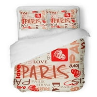 Posteljina set šarene karte Riječ Paris Love Crtani grad City Twin Veličina prekrivača sa jastukom za