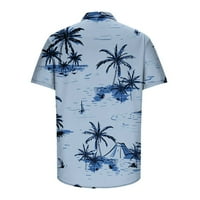 Muški casual tropsko dugme za štampanje niz havajska majica kratkih rukava Blue XXXXL