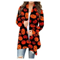 Fall Cardigan za žene, Halloween Cardigani za žene bundeve Cat Print pleteni kardigan prednji lagani pleteni kaput od kaputa