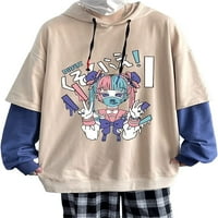 Cocopeaunt muškarci Y2K harajuku hoodie japanski anime manga tisak lažna dva estetska dukserica s kapuljačom crtane ulice