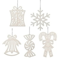 Božićna dekoracija bijela svjetlucava Xmas ukrasi viseći privjeske ukrase zvona, trska, poklon, kutije, snježne pahulje, bombonski božićni ukrasi