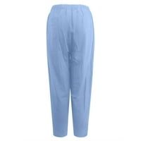 Kamummark PI Ženske hlače plus veličina za čišćenje Žene Ljeto Ležerne prilike Labavi pamuk i posteljina Pokretači čvrsti pantalone Hlače nebesko plavo