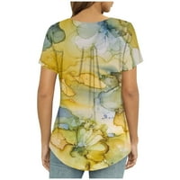 Ženski vrhovi bluza Modni kratki rukav Grafički otisci Žene Ljeto Henley majice Tunic TEE Gold 5XL