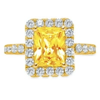 Smanjenje 3,84ct smaragdni rez žuti prirodni citrinski 18K žuti zlatni angažman halo prstena veličine