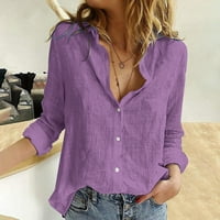 Ženska pamučna posteljina majica majica dugih rukava lagani jeseni ljetni vrhovi solidne boje labavi pad tee bluze