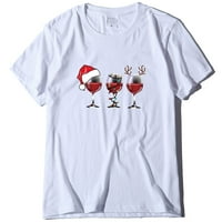 Ženski vrhovi ženske božićne ležerne majice vinsko staklo tiskane kratke majice bez rukava bijeli xxxl