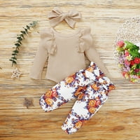 Daqian Baby Girls Odjeća Toddler Djevojke s dugim rukavima Ruffles Romper BodySuit + cvjetne hlače odijelo za djecu Djevojke Veličina odjeće 2T-5T Cleance Khaki 80