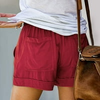 FESFESFES Bermuda Hlače za žene plus veličine kratke hlače Vintage Solid Boho Boho casual kratke hlače Labavi elastične zavoja za zavoje sa džepom