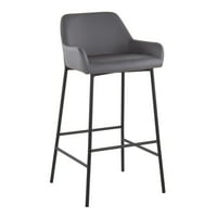 Daniella Industrijska stolica sa fiksnom visinom u crnom metalu i sivoj FAU koži - set od 2