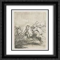 Rembrandt matted crnarna ukrašena uokvirena umjetnost ispis 'konjički borba'