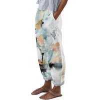Žene Ležerne prilike elastične struine labave pantalone Jednostavni cvijet za ispis džepne pantalone