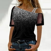 Ljeto na vrhu ramena za žene, casual vintage labave majice kratkih rukava prevelika labav mrežica patchwork