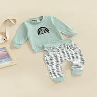 Baby Boy Dugi rukav + hlače Setfits Set Rainbow Stripe Print Okrugli vrat Ležerne prilike za odjeću