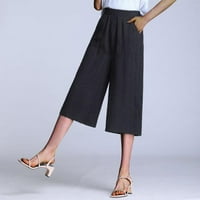 Ylioge Ladies Capri trendy pantalone posteljina Normalni struk labavi fit izlasci hlače džepovi široke