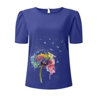 Womens Fough s kratkih rukava Clow cvijet od tiskane majice Top Casual Slim Košulje Majice za bluze