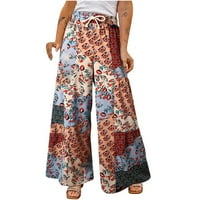Široke pantalone za noge za žene cvjetno opušteno fit baggy široka noga casual tiskani joga dugi pantski