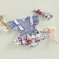 LAMUUSAA BABY Girl's Romper, okrugli izrez ruffle rukave Bowknot ukrašeni cvjetni ispisani patchwork