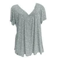 Hanzidakd Womens Plus sizene bluze vrhovi T-majice, ženska majica plus veličina kratkih rukava V-izrez za bluzu od pulover