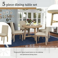 Royard offtree 5-komadni seoski stol za ručavanje sa drvenim okruglim daljinskim trpezarijskim stolom sa postom u obliku ostave i tapaciranim trpezarijskim stolicama sa zakrivljenim nogama