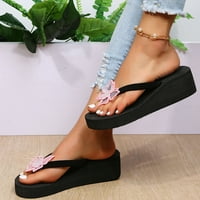 Pletene posude sandale za pete tople nejasne papuče za žene dame modni ljetni flip flops casual rhinestone