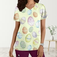 Symoide Uskršnje košulje za žene - modni V-izrez Casual s kratkim rukavima tiskani džepovi dame ženske