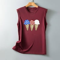 USMIXI ženski 4. jula vrhovi tenka Comfy labavi dan nezavisnosti Patriotske grafičke košulje Vest ljetni modni sladoledni zastava za ispis okruglog vrata Bluza bez rukava crvene s