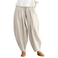 OciviesR ženske jednostavne pamučne posteljine harem široke noge elastične struke pantalone casual hlače