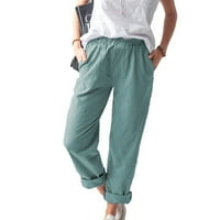 Hanas Hlače ženske čvrste pamučne posteljine elastične strugove ležerne ravne pantalone duge hlače zelene m
