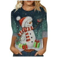 Francuska Dimple ženska moda casual tri četvrtine rukava Božićni print okrugli vrat pulover top bluza mornarica