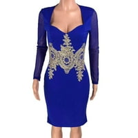 Haljina s dugim rukavima za žene Fall Women Modni dugi rukav Aplikacija s niskim rezom uska perspektivna mini haljina plava m