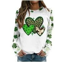 Dan žena Amidoa Women St.Patrick Print Top dugih rukava okrugli vrat pulover duksere Dressy casual vrhovi