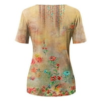 Fragarn Ljetni vrhovi za žene bočni gumb sa bočnim prorezom cvjetni ispis labavi fit slatki vrhovi majice