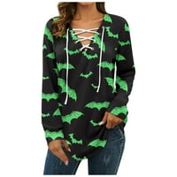 Halloween majice za žene Ženske žene Modni ženski V-izrez čipke s dugim rukavima Halloween Print Top Green M