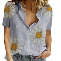 Wirdiell ženske ležerne ljetne kratkih rukava s kratkim rukavima, košulja za gumb Top Bluze Grey L