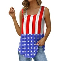 Ženski rezervoar bez rukava Top kvadratnih vrata Grafikon Patriotska majica na dale Američkoj zastavi