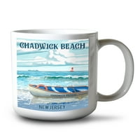 FL OZ Keramička krigla, plaža Chadwick, New Jersey, čamac za spašavanje na plaži, perilicu posuđa i